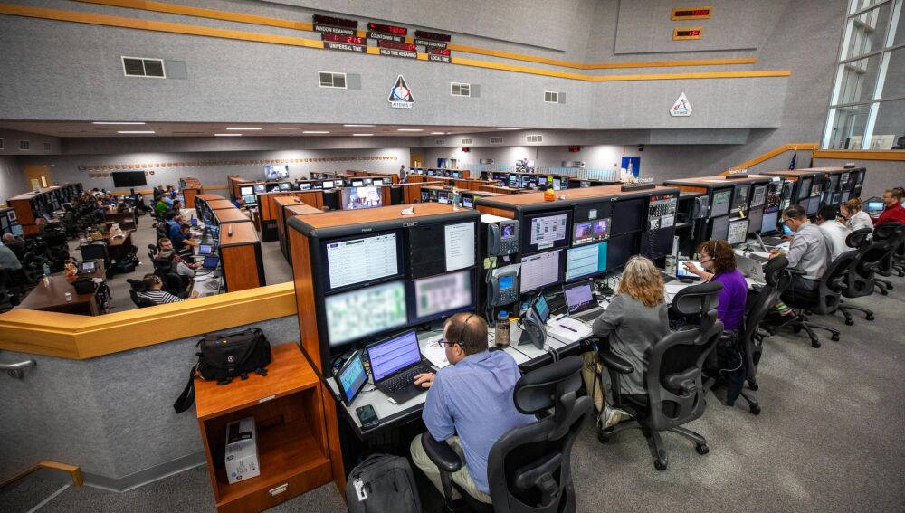 Centro de control durante la simulación de despegue del Artemis II