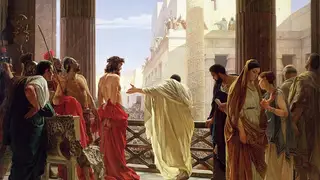 «Ecce Homo», pintura de Antonio Ciseri datada en 1871 y que representa a Poncio Pilato dirigiéndose hacia el pueblo «Ecce Homo», pintura de Antonio Ciseri datada en 1871 y que representa a Poncio Pilato dirigiéndose hacia el pueblo