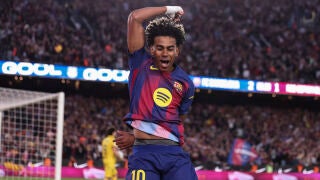 Lamine Yamal of FC Barcelona celebrates a goal during the Spanish league, LaLiga EA Sports, football match played between FC Barcelona and RCD Espanyol at Spotify Camp Nou stadium on April 11, 2026 in Barcelona, Spain. AFP7 11/04/2026 ONLY FOR USE IN SPAIN
