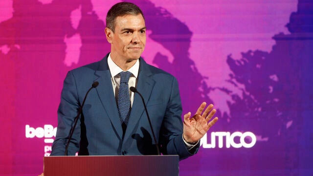 El presidente del Gobierno, Pedro S&aacute;nchez, durante su intervenci&oacute;n en el 'European Pulse Forum'.