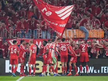 FC Bayern Munich v Real Madrid CF - UEFA Champions League 2025/26 Quarter-Final Second Leg Michael Olise of Bayern Munich celebrates a goal during the UEFA Champions League 2025/26 Quarter-Final Second Leg match between FC Bayern München and Real Madrid CF at Allianz Arena on April 15, 2026 in Munich, Germany.AFP7 15/04/2026 ONLY FOR USE IN SPAIN