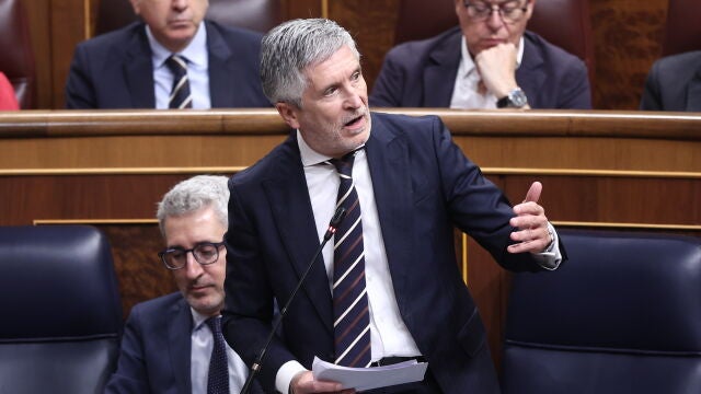 El ministro de Interior, Fernando Grande Marlaska, durante un pleno en el Congreso de los Diputados, a 15 de abril de 2026, en Madrid (Espa&ntilde;a). Pleno de control al Gobierno con preguntas e interpelaciones de la oposici&oacute;n centradas en corrupci&oacute;n, gesti&oacute;n de la crisis en Oriente Medio y pol&iacute;tica econ&oacute;mica. El orden del d&iacute;a incluye adem&aacute;s el debate y votaci&oacute;n de dict&aacute;menes de la Comisi&oacute;n de Asuntos Exteriores sobre convenios internacionales firmados recientemente por Espa&ntilde;a.15 ABRIL 2026Edua...