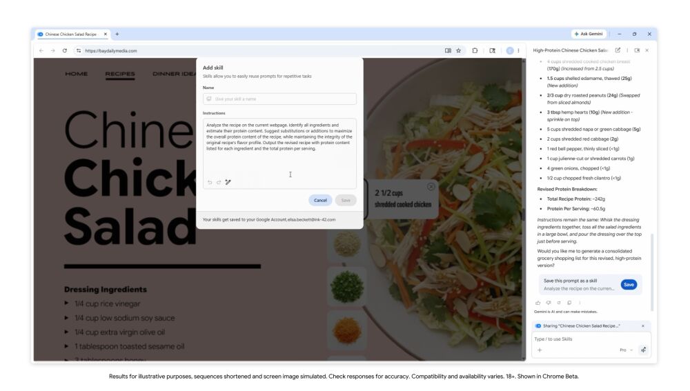 Guardando un prompt como Skill en Chrome para no tener que volver a escribirlo.