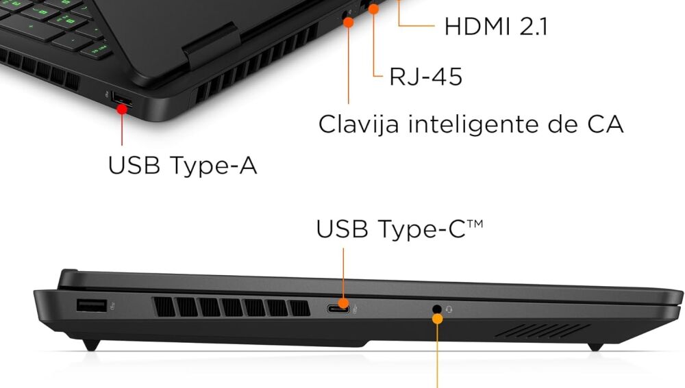 Los puertos del HP OMEN 16