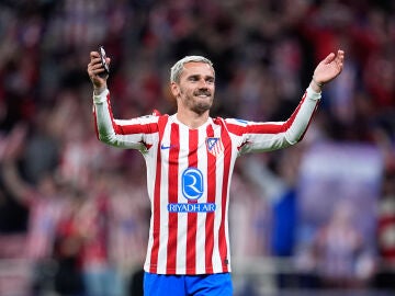 Antoine Griezmann of Atletico de Madrid celebrates the victory during the UEFA Champions League 2025/26 Quarter-Final Second Leg match between Atletico de Madrid and FC Barcelona at Riyadh Air Metropolitano on April 14, 2026, in Madrid, Spain.AFP7 14/04/2026 ONLY FOR USE IN SPAIN