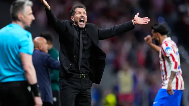 Atletico de Madrid v FC Barcelona - UEFA Champions League 2025/26 Quarter-Final Second Leg Diego Pablo Simeone, head coach of Atletico de Madrid, reacts during the UEFA Champions League 2025/26 Quarter-Final Second Leg match between Atletico de Madrid and FC Barcelona at Riyadh Air Metropolitano on April 14, 2026, in Madrid, Spain. AFP7 14/04/2026 ONLY FOR USE IN SPAIN