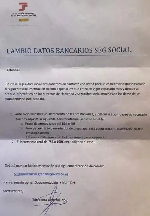Ejemplo de carta fraudulenta
