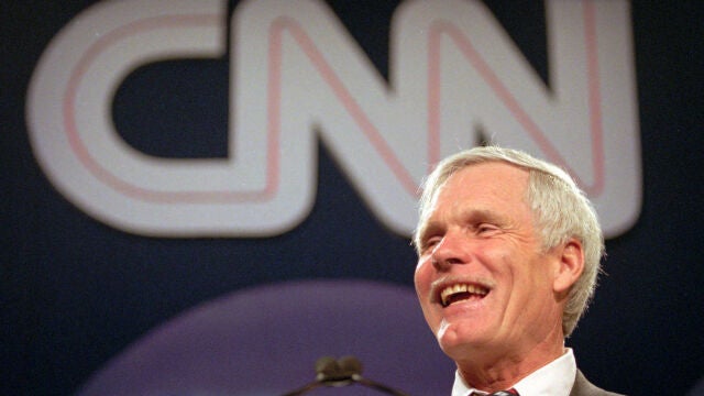 FILE - Ted Turner speaks during the CNN World Report Contributors banquet in Atlanta on May 4, 1995. (AP Photo/John Bazemore, File)