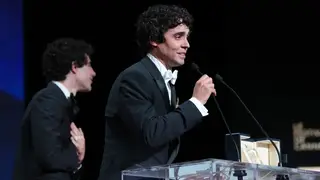 France Cannes 2026 Awards Ceremony Javier Ambrossi, right, and Javier Calvo accept the award for best director for 'La bola negra' during the awards ceremony at the 79th international film festival, Cannes, southern France, Saturday, May 23, 2026. (AP Photo/Andreea Alexandru)