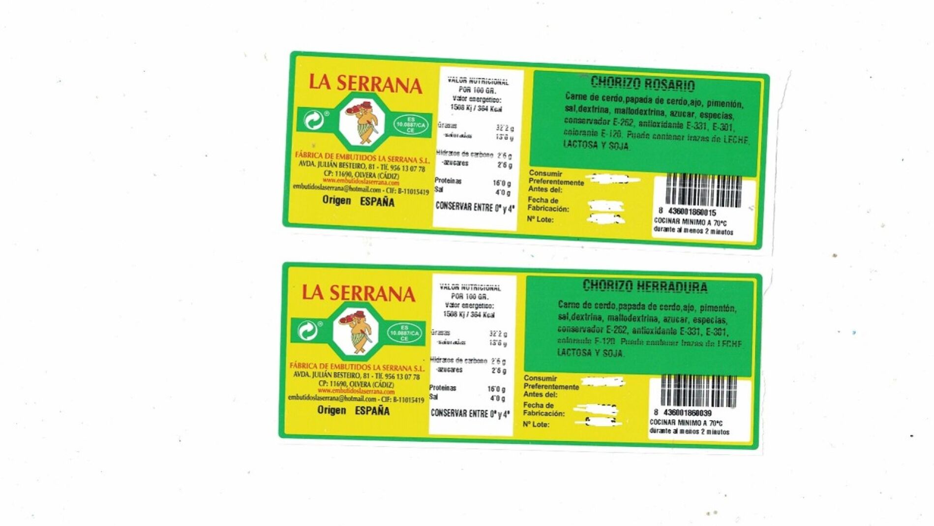 Alerta alimentaria por presencia de salmonella en dos variedades de chorizo de La Serrana