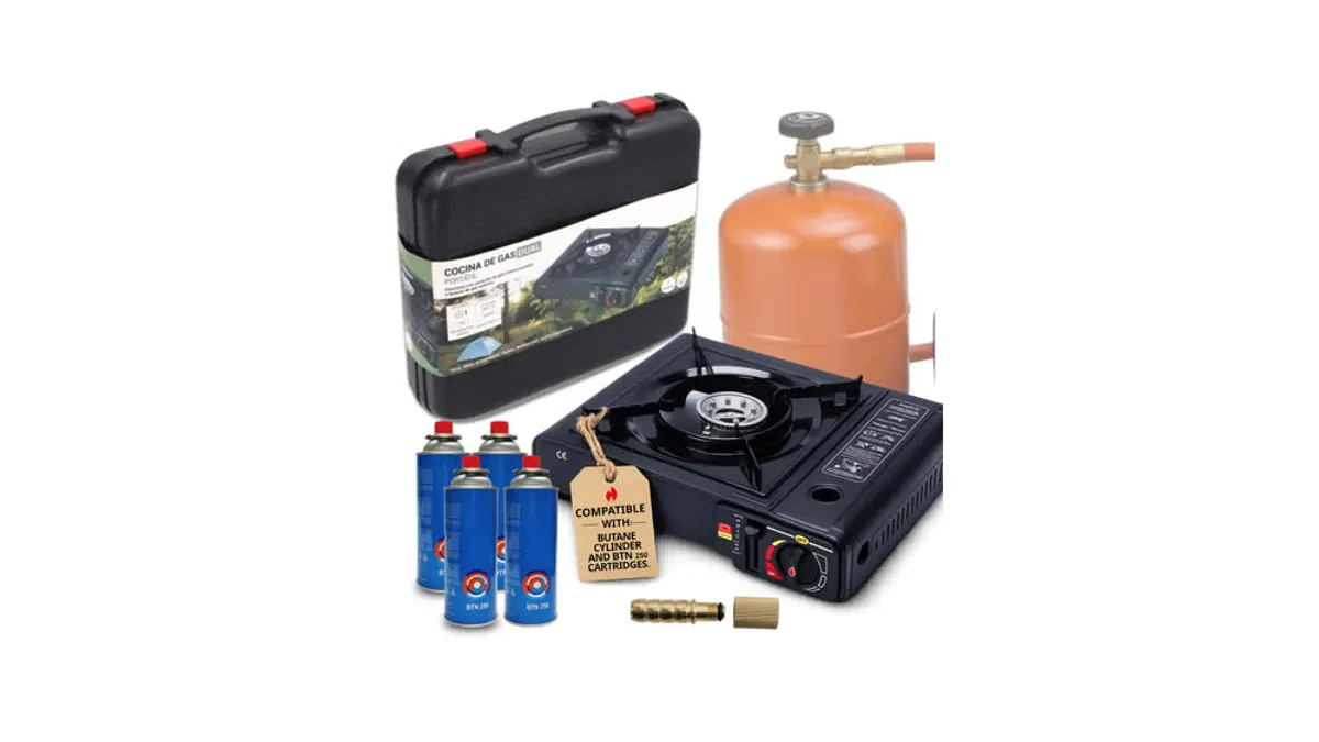 Hornillo Camping Gas Portátil + 4 Cartuchos