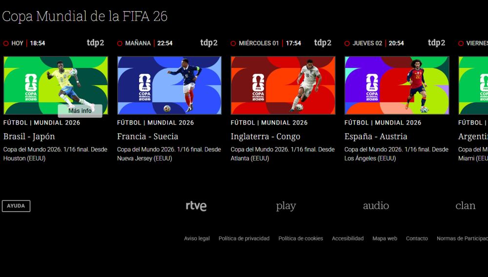 Los partidos que ofrece RTVE del Mundial 2026