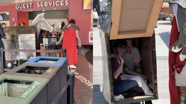 Unos youtubers se cuelan en un cine para ver 'La Odisea' usando una réplica del caballo de Troya