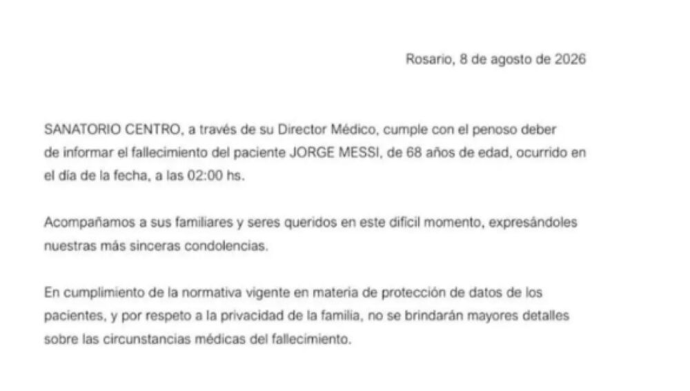 Comunicado del hospital