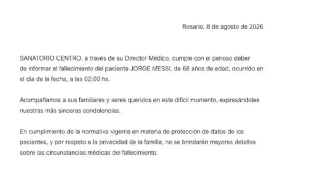 Comunicado del hospital