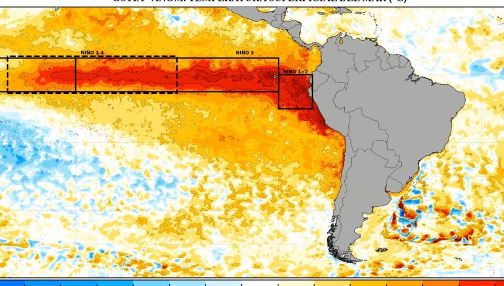 Anomalía de la temperatura de la superficie del mar en el Pacífico ecuatorial