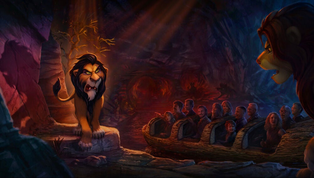 Enfrentamiento de Scar y Simba en la nueva atracción del mundo de El Rey León