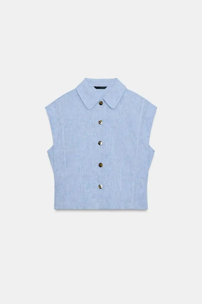 Camisa de lino azul