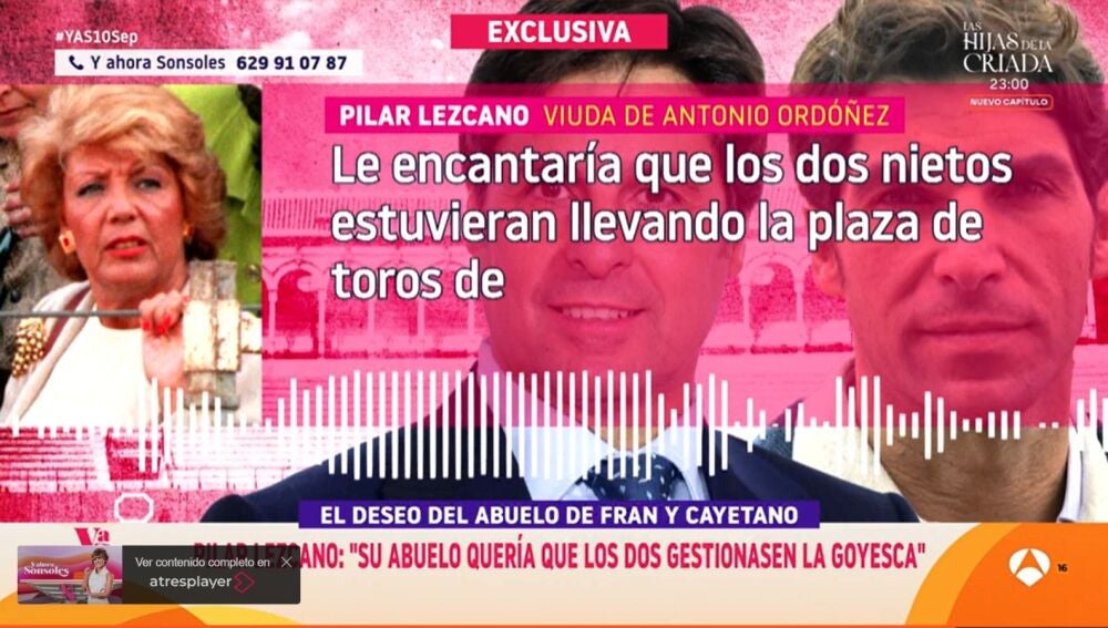 Pilar Lezcano habla en "Y ahora Sonsoles" sobre Fran y Cayetano Rivera