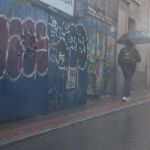 Una persona camina protegida por un paraguas.