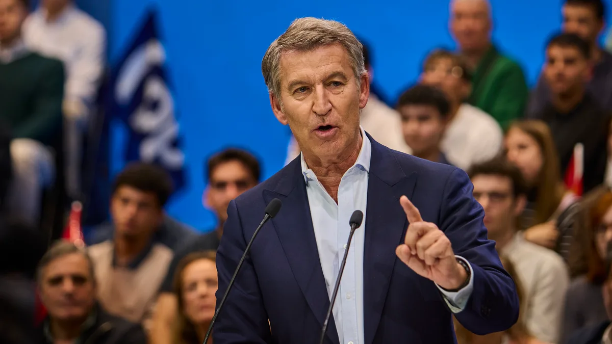 Alberto Núñez Feijóo, candidato del Partido Popular, en un acto electoral