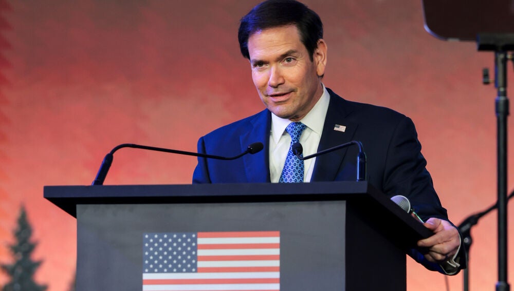U.S. Secretary of State Marco Rubio speaks during a Freedom 250 reception at the Jio World Convention Centre in Mumbai, India, Tuesday, Oct. 20, 2026. (Kylie Cooper/Pool Photo via AP)