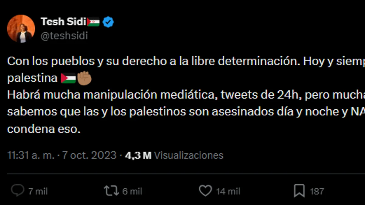 Tuit de Tesh Sidi el 7 de octubre de 2023 atentados hamas