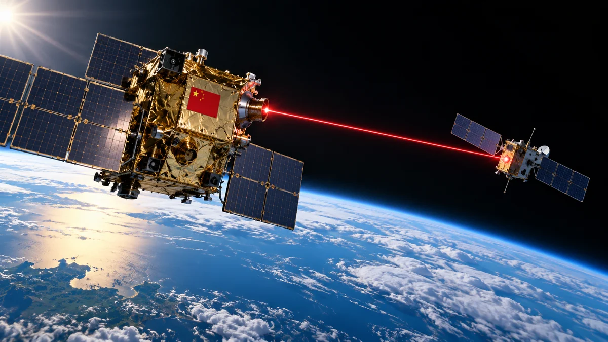 EE UU advierte de que China podría desplegar armas de energía dirigida en el espacio para atacar satélites antes de 2030 (imagen creada con IA).