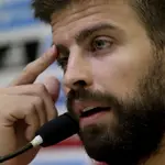Gerard Piqué, durante su comparecencia ante los medios