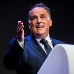Javier Tebas, en un acto en Bruselas.