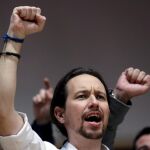 Pablo Iglesias durante un mitin ayer en Málaga