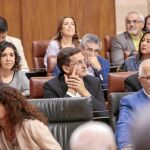 José Luis Sánchez Teruel, en el centro, durante una sesión reciente en el Parlamento de Andalucía