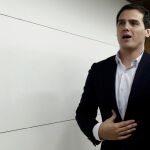 El líder de Ciudadanos, Albert Rivera, a su llegada a la reunión de su grupo parlamentario