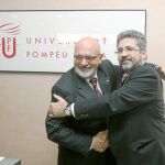 Imagen del conseller Huguet y el rector de la Universidad Pompeu Fabra, Josep Joan Moreso