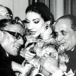 Callas, con su primer marido, Giovanbattista Meneghini, y su futuro esposo, Aristóteles Onassis