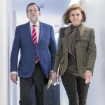 Rajoy y Cospedal, ayer, a su llegada al Comité de Dirección del PP