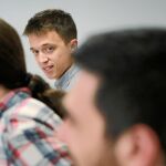 Errejón junto a Pablo Iglesias y Ramón Espinar durante la comparecencia en la que anunciaron una candidatura de unidad para las autonómicas de 2019 en Madrid. Foto : Cipriano Pastrano