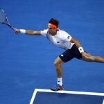 El tenista español David Ferrer devuelve la bola al estadounidense John Isner.