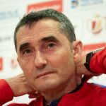 El entrenador del FC Barcelona Ernesto Valverde, durante la rueda de prensa