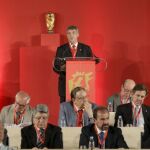 El presidente de la Real Federación Española de Fútbol, Angel María Villar, durante su intervención en la Asamblea General de la RFEF