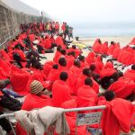 Llegada al puerto de Tarifa (Cádiz) de 307 personas rescatadas desde esta madrugada por Salvamento Marítimo. EFE/A.Carrasco Ragel: