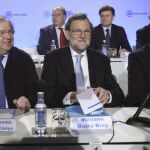 Mariano Rajoy junto a Juan Vicente Herrera y Fernando Martínez-Maíllo, durante la reunión de la Junta Directiva del PP de Castilla y León