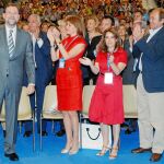 Rajoy, en el Congreso de Valencia de 2008. A su lado, Cospedal y Sáenz de Santamaría