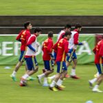 Los jugadores de la selección española durante un entrenamiento.