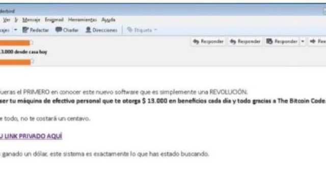 Ejemplo de uno de los correos fraudulentos detectados