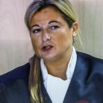 Imagen tomada de la pantalla de la sala de prensa del EBAP de la abogada de Manos Limpias, Virginia López Negrete, durante su intervención ante el tribunal.
