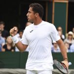 Nicolás Almagro celebra un tanto contra el brasileño Rogerio Dutra Silva