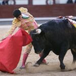 El novillero Miguel de Pablo da un pase con la muleta a su segundo astado de la tarde