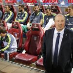 El entrenador del Real Madrid, durante el partido de liga contra el Atlético de Madrid, el pasado 4 de octubre