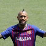 Arturo Vidal durante su presentación en el Camp Nou